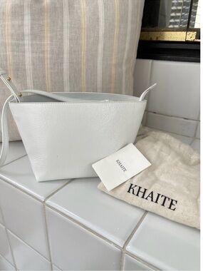 KHAITE White Patent Leather Crossbody with Gold Hardware